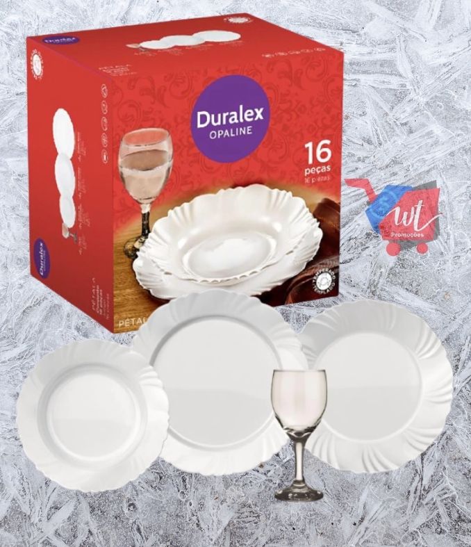 Aparelho de Jantar e Taças Duralex Opaline Pétala – 16 Peças