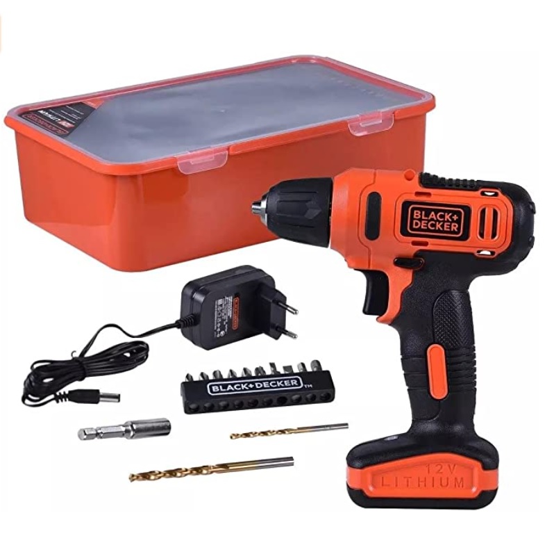 Black+Decker LD12SP Parafusadeira / Furadeira 12V com 13 Acessórios, Laranja