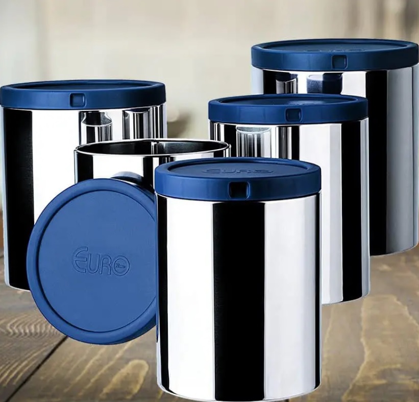 Conjunto de Mantimentos, Inox, 5 peças, Azul, Euro