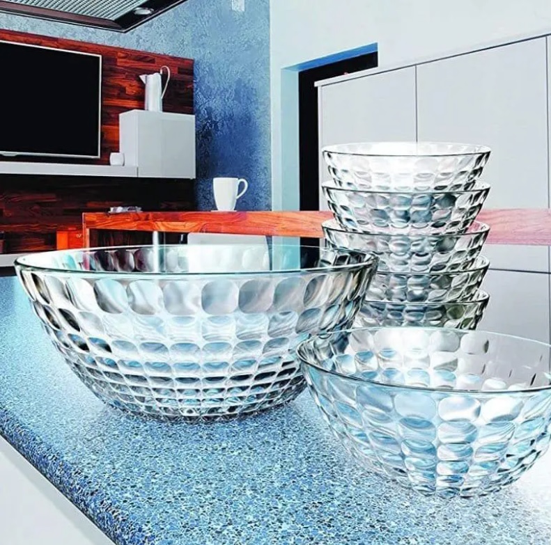 Conjunto de Tigelas de Vidro, Bubble, 7 peças, Transparente, Euro