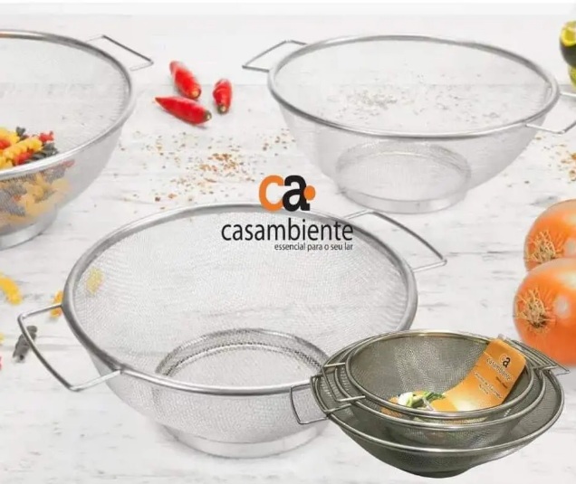 Escorredor de Alimentos Inox Casambiente – Amo Cozinhar PEIN005