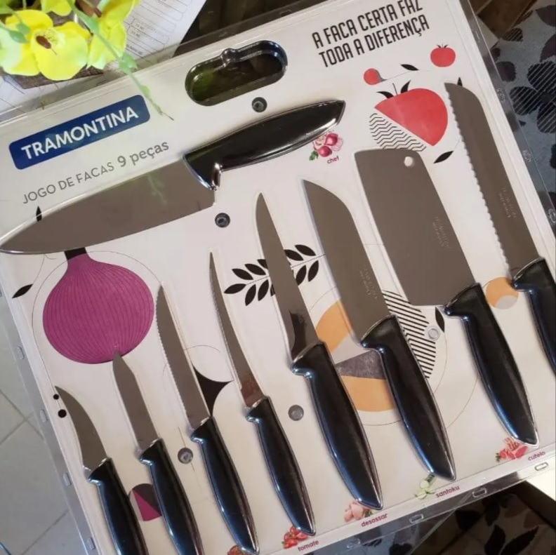 Jogo facas inox 9pc Plenus pre