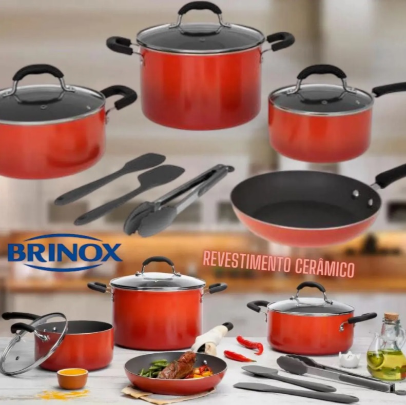 Jogo de Panelas Brinox Revestimento Cerâmico de Alumínio Laranja 7 Peças Ceramic Life