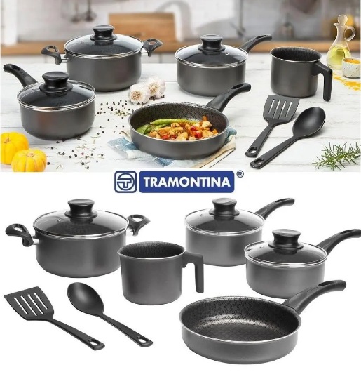 Jogo de Panelas Tramontina Antiaderente – de Alumínio Grafite 7 Peças Paris