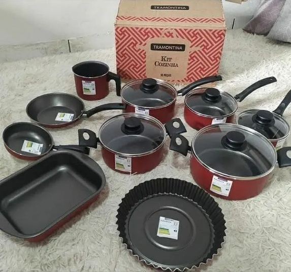 Jogo de Panelas Tramontina Antiaderente – de Alumínio Vermelho 10 Peças Turim 20298/722