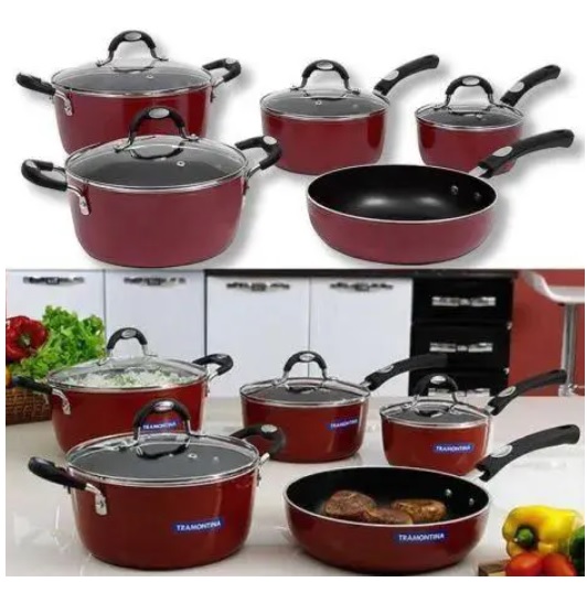 Jogo de Panelas Tramontina Antiaderente – de Alumínio Vermelho 5 Peças Convida Mônaco