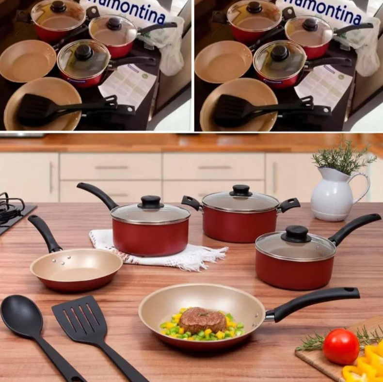 Jogo de Panelas Tramontina Antiaderente – de Alumínio Vermelho 7 Peças Turim 20298/721