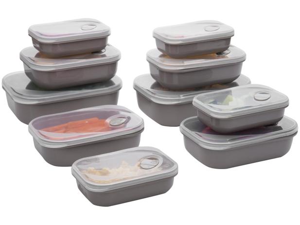 Jogo de Potes de Plástico Casambiente com Tampa – Retangular Luna 10 Peças