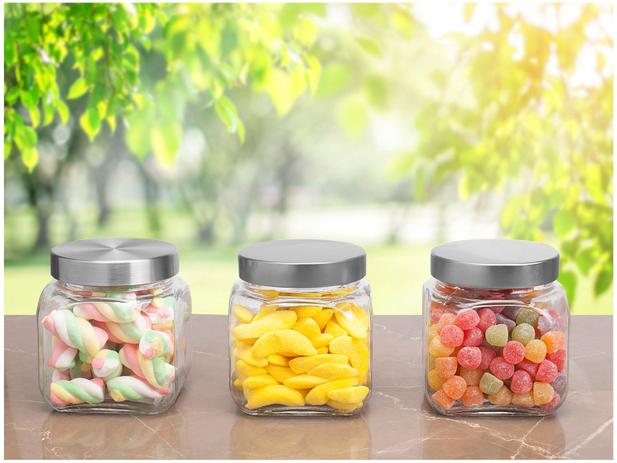 Jogo de Potes de Vidro Casambiente com Tampa – Quadrado 700ml POVI156 3 Peças