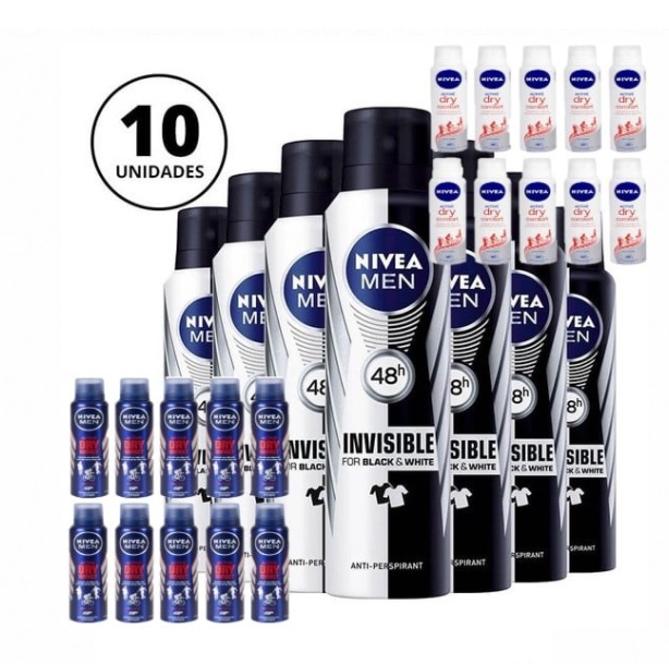 Kit Desodorante Nivea 10 unidades Masculino ou Feminino