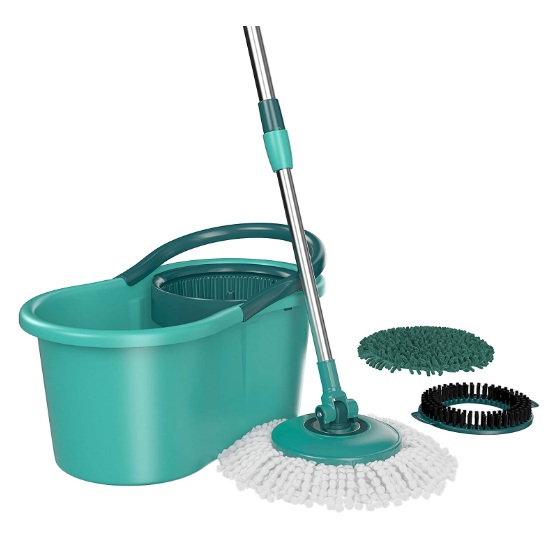 Mop Giratório 3 em 1, MOP8258, Refis substituíveis (microfibra, tira pó e limpeza pesada), 12 litros, Verde, Flash Limp