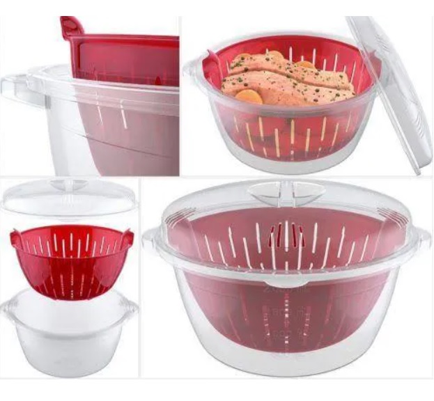 Panela de Cozimento a Vapor para Microondas, Vermelho, Euro