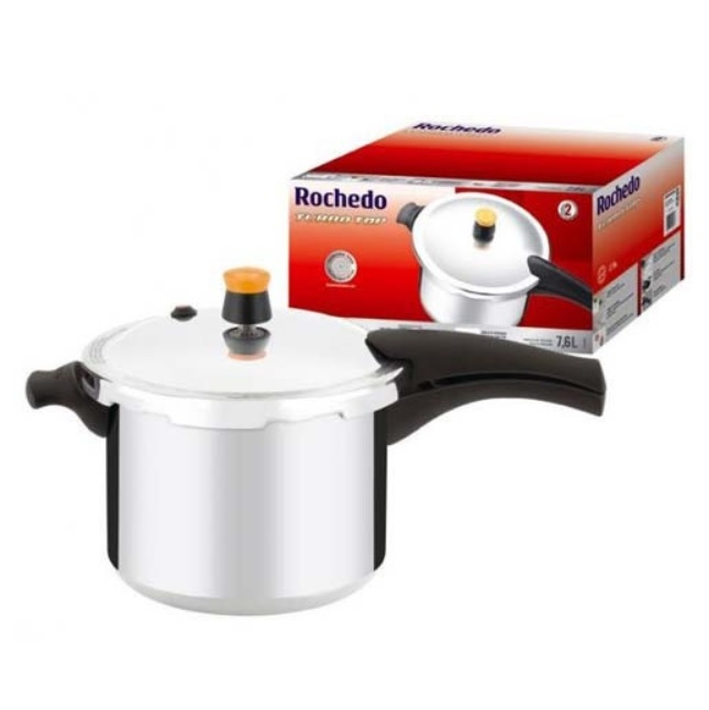 Panela de Pressão 7,6L Rochedo Turbo Top com Fechamento Externo em Alumínio Polido e Tecnologia Turbo – Maior Economia