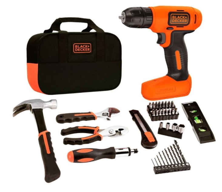 Parafusadeira / Furadeira 8V Lítio Ion com 54 Peças com Bolsa, Black+Decker