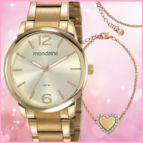 Relógio Feminino Mondaine Analógico – 53819LPMVDE1KC Dourado com Acessório