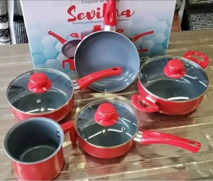 Conjunto de Panelas Casa Ambiente Sevilla com Revestimento Cerâmico – 5 Peças