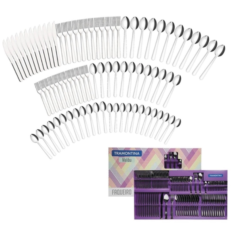 Faqueiro 84 Peças Tramontina 23798040 Malibu Aço Inox
