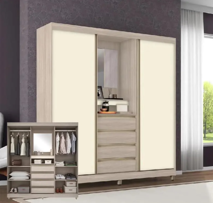 Guarda-Roupa Bartira Fortaleza II com 2 Portas de Correr e 4 Gavetas