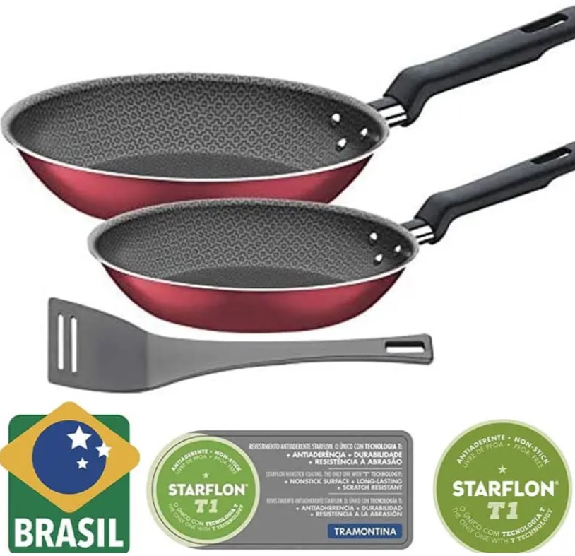 Jogo de Frigideiras de Alumínio com Revestimento Interno de Antiaderente 3 Peças Tramontina Bergamo Vermelho