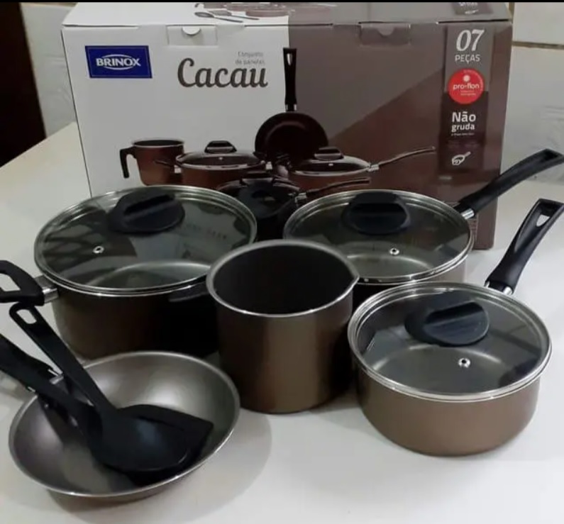 Jogo de Panelas Brinox Antiaderente de Alumínio – Cacau 7 Peças Garlic 7003/401