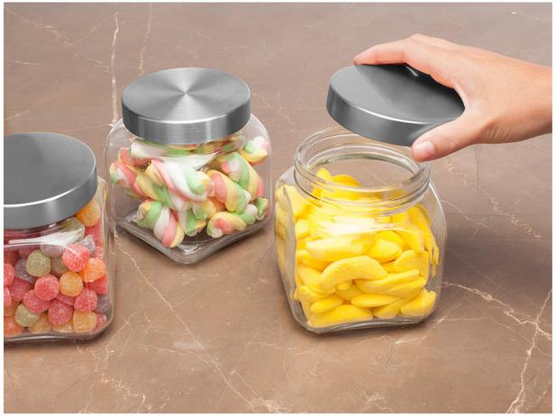 Jogo de Potes de Vidro Casambiente com Tampa – Quadrado 700ml POVI156 3 Peças