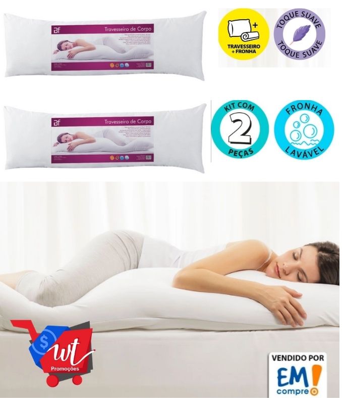 Kit 2 Travesseiro De Corpo Com Fronha Antialérgico Fibra Siliconada Extra Macio BF Colchões – Emcompre