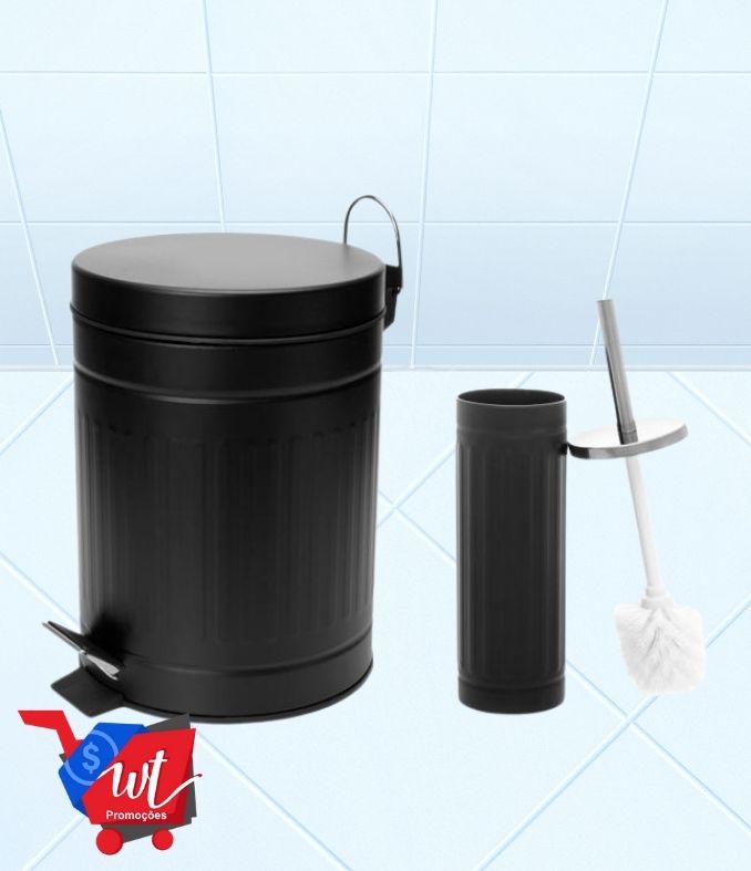 Kit Lixeira Reciclável com Pedal 5L Casambiente – LIXE002 + Escova Sanitária com Suporte New York