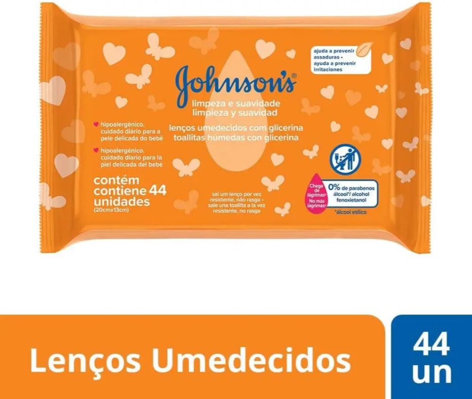 Lenço Umedecido Limpeza Suave, Johnson’s, 44 Unidades