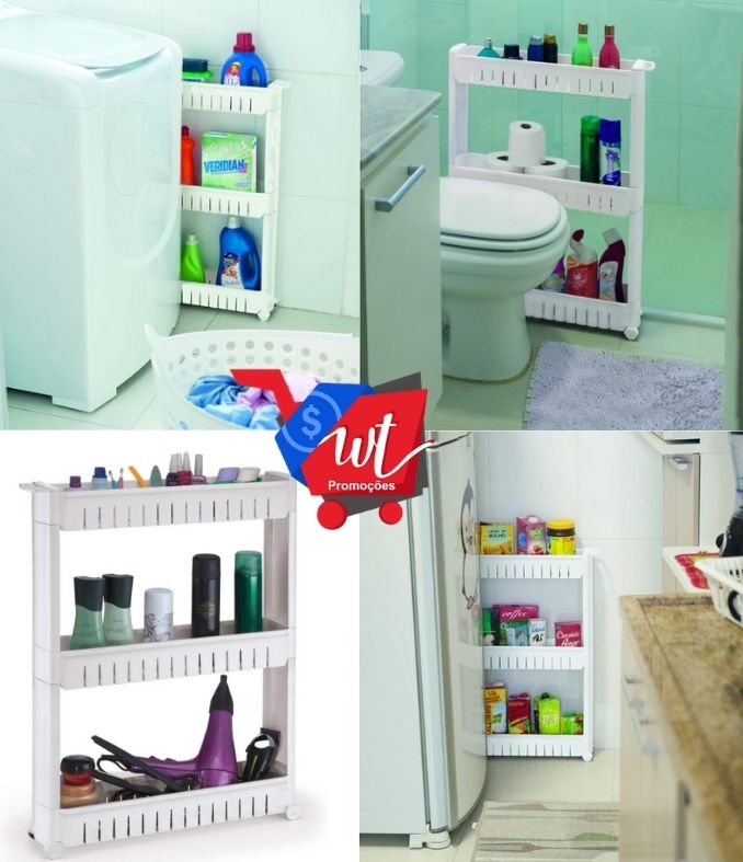 Prateleira Multiuso com Rodizio Branca Arthi Branco, 54.5 x 12.5 x 77.5 cm