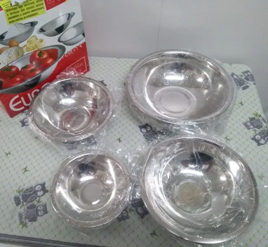 Conjunto de Tigelas Rasas, 4 Peças, Inox, Euro