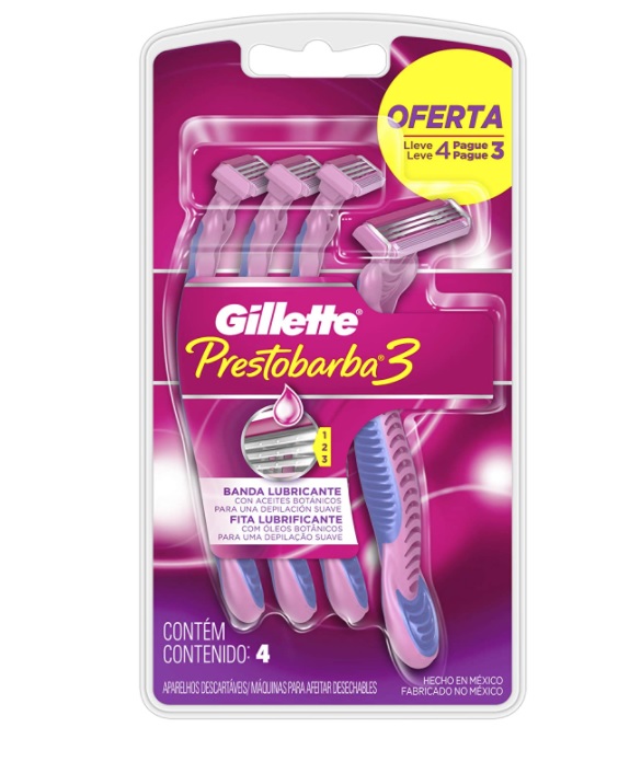 Aparelho de Depilar Descartável Feminino Gillette Prestobarba3 – 4 unidades