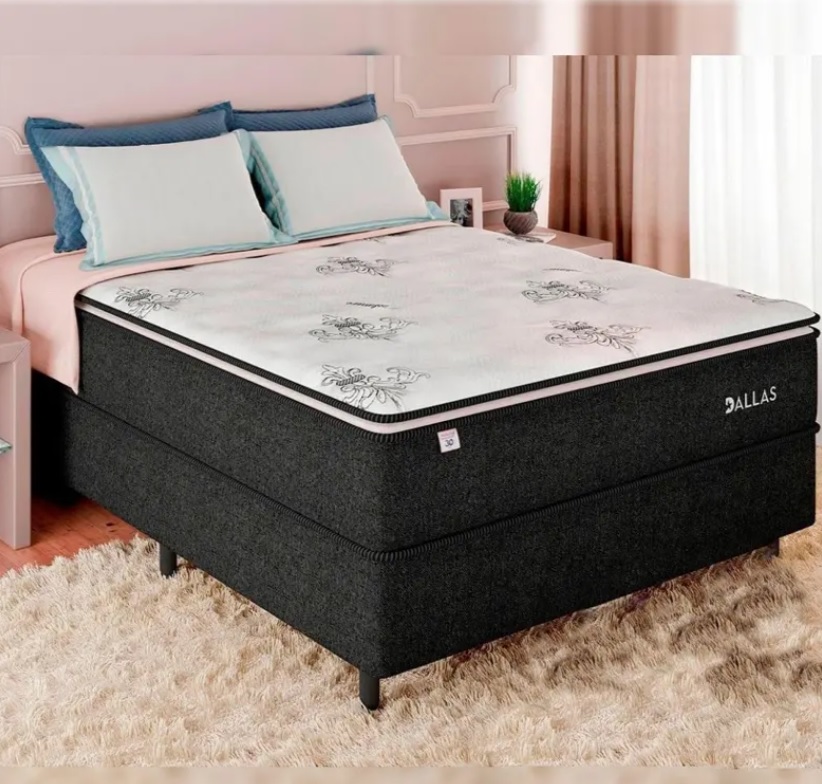 Cama Box Casal (Box + Colchão) Plumatex – Molas Ensacadas 53cm de Altura Dallas