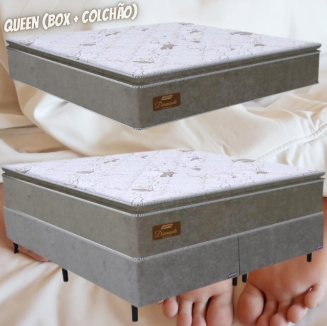 Cama Box Queen (Box + Colchão) Gazin – Mola Ensacada 67cm de Altura Diamante