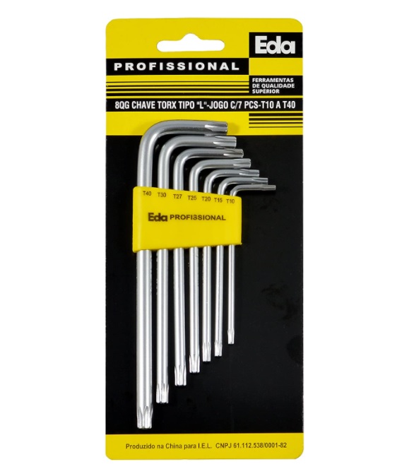 Chaves Torx Tipo L Longas EDA 7 Peças, 8QG, Prateado/Amarelo
