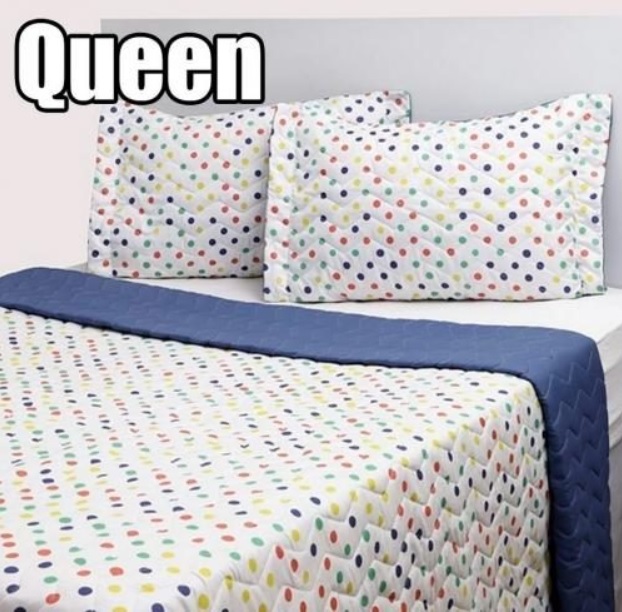 Colcha Boutis Queen com Porta Travesseiro 3 Peças Dupla Face Diana Poá Colorido – Basic+