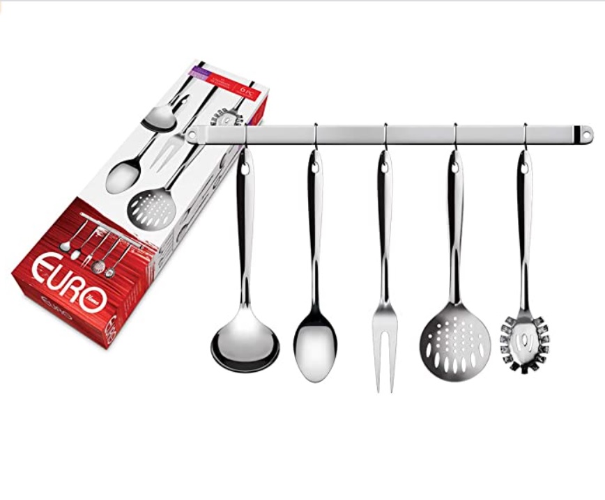 Conjunto Utensílios para Cozinha com Barra 6 Peças Euro Inox