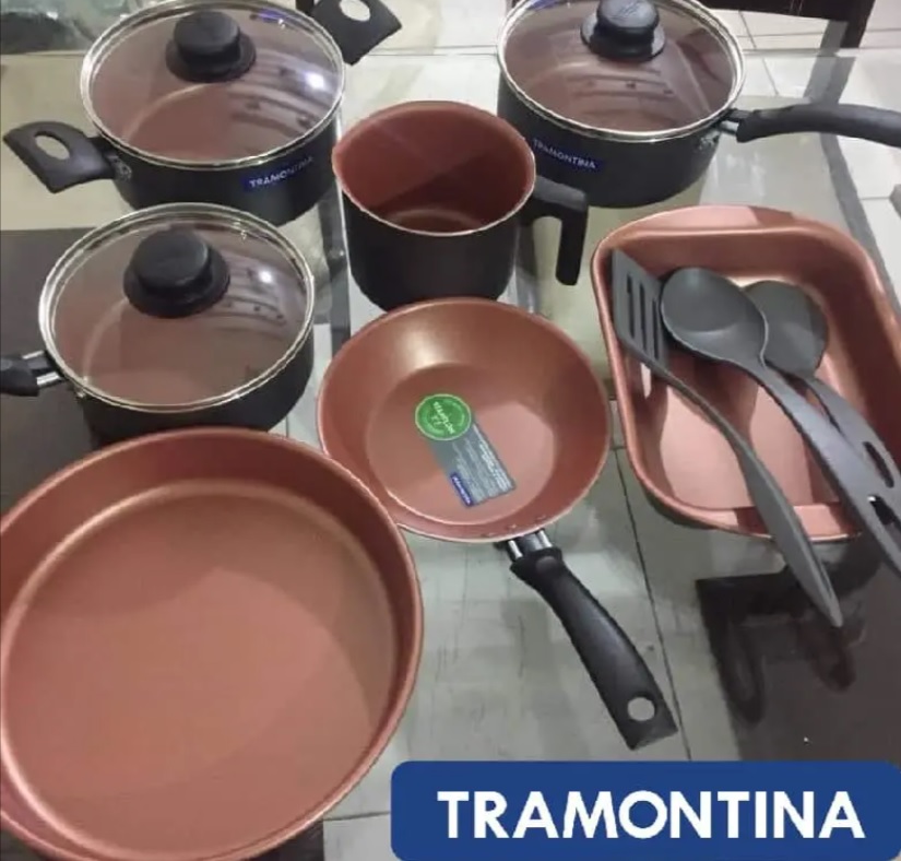 Conjunto de Panelas 10 Peças Tramontina Turim com Revestimento Antiaderente Starflon T1, Tampas de Vidro e Cabos de Baquelite – Bronze/Grafite