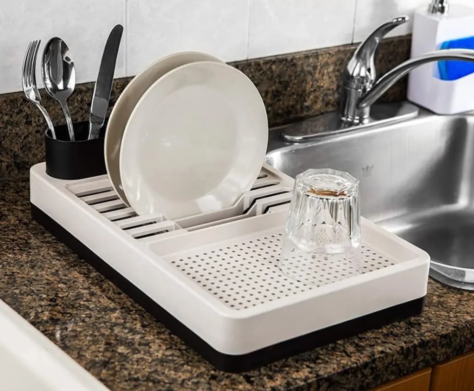 Escorredor de louças Flat, 42 x 26 x 10 cm, Preto e Light Gray, Coza