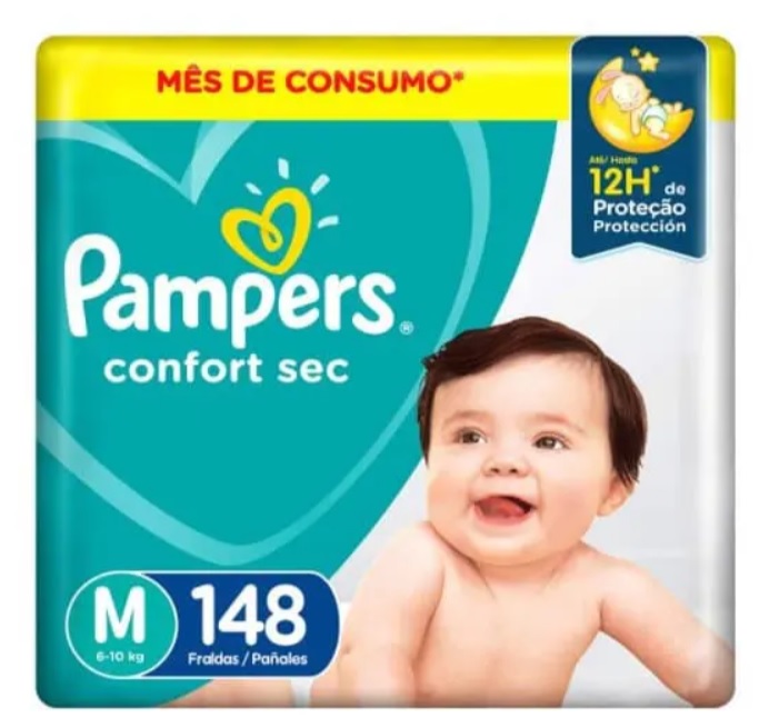 Fralda Pampers Confort Sec M 148 Unidades, Pampers