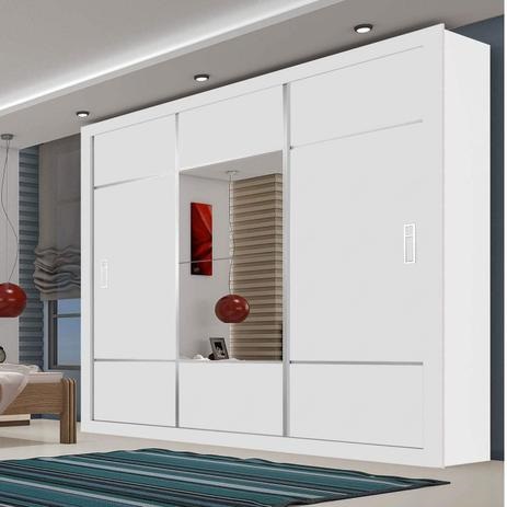 Guarda Roupa Casal com Espelho 3 Portas de Correr Lotse Espresso Móveis Branco