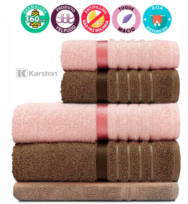Jogo de Toalhas Banho Karsten 5 peças Algodão Felpuda Otto (3 Cores)