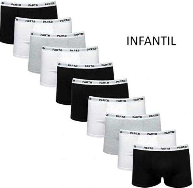 Kit Com 10 Cuecas Infantil Boxer Cotton Part.b Soft