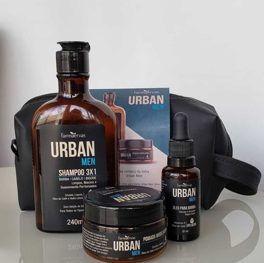 Kit Urban Shampoo + Óleo + Pomada- Grátis Necessarie, Urban, Incolor/Branco Transparente, pacote de 3