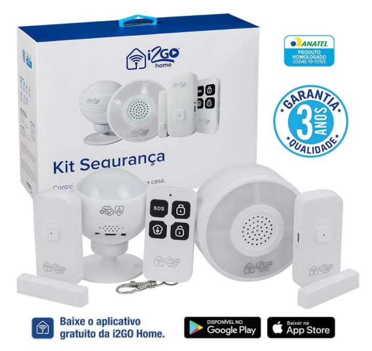 Kit de Segurança Inteligente I2GO Home Com 1 Sensor De Movimento + 2 Sensores De Porta + Central De Alarme – Compatível com Alexa