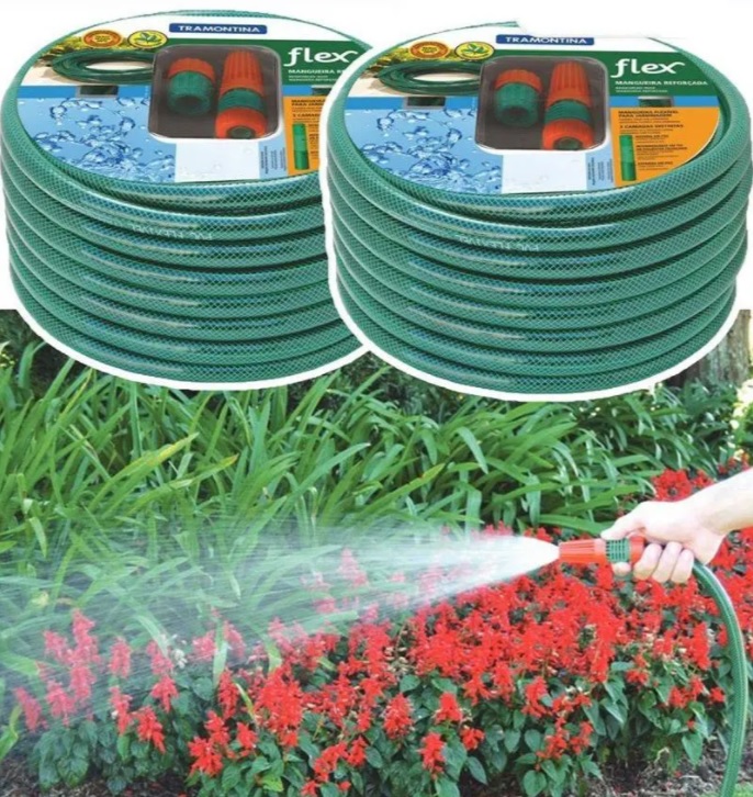 Mangueira Flex Tramontina Com Engates Rosqueados E Esguicho Em Pvc Verde 15 M