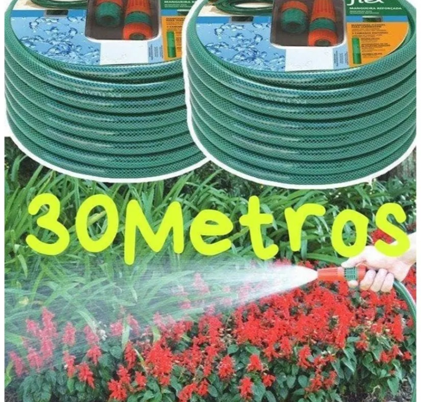 Mangueira Flex Tramontina Com Engates Rosqueados E Esguicho Em Pvc Verde 30 M