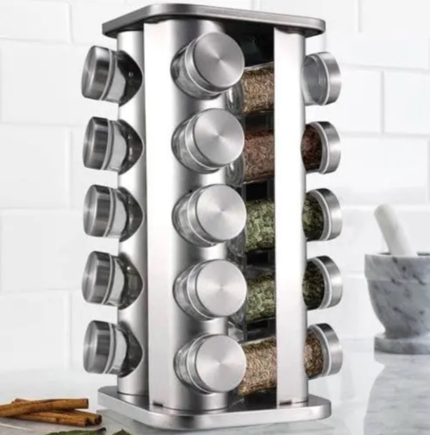 Porta temperos condimentos arredondado aço inox – 20 potes