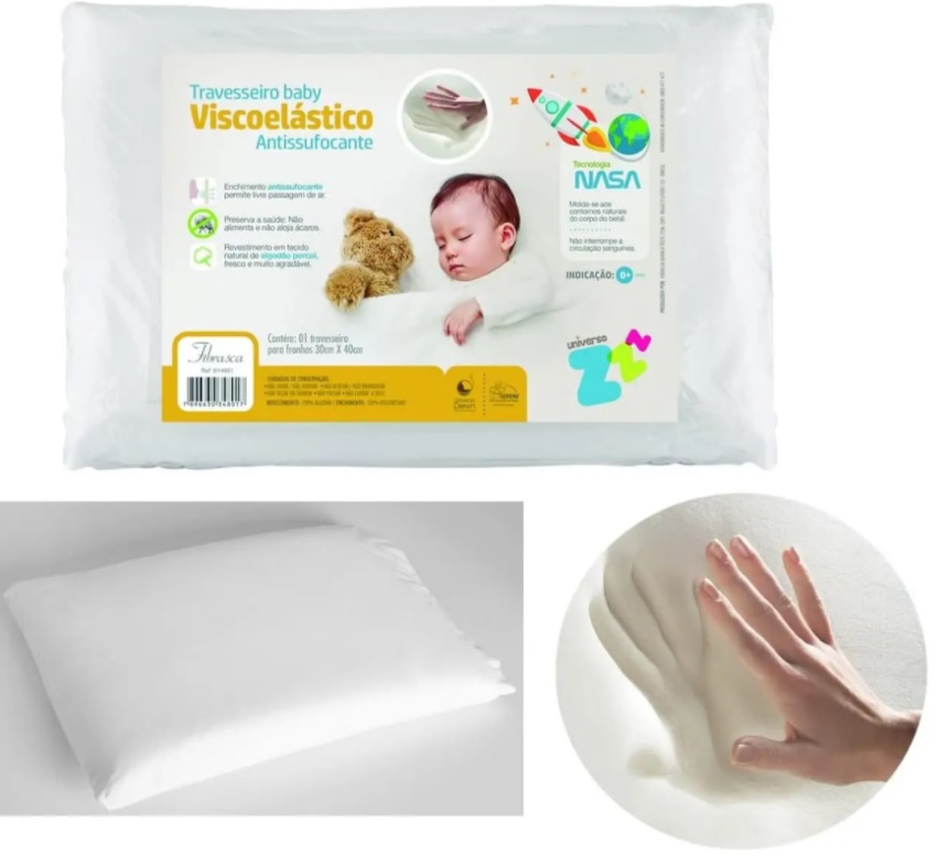 Travesseiro Antissufocante Visco Revestimento Fibrasca Branco 30×40