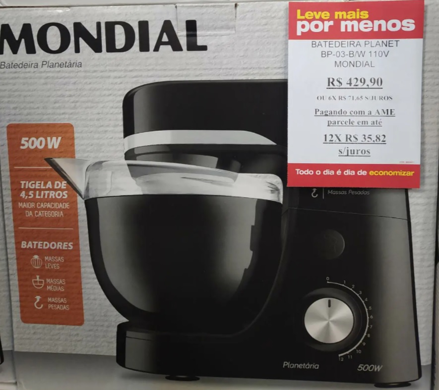 Batedeira Planetária, 500W, 127V, Mondial – BP-03-W