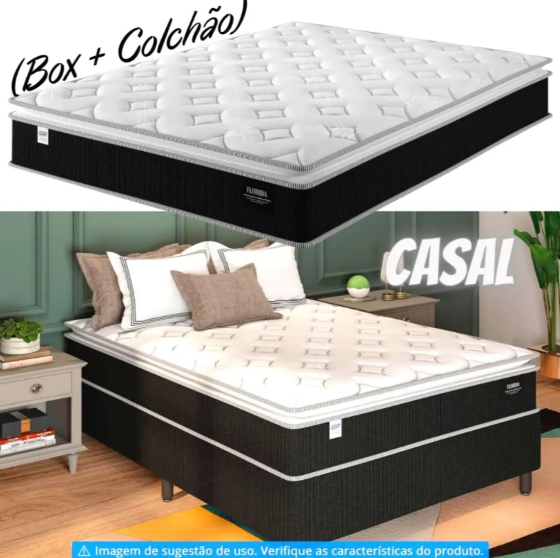 Cama Box Casal (Box + Colchão) Plumatex – Mola 28cm Flórida